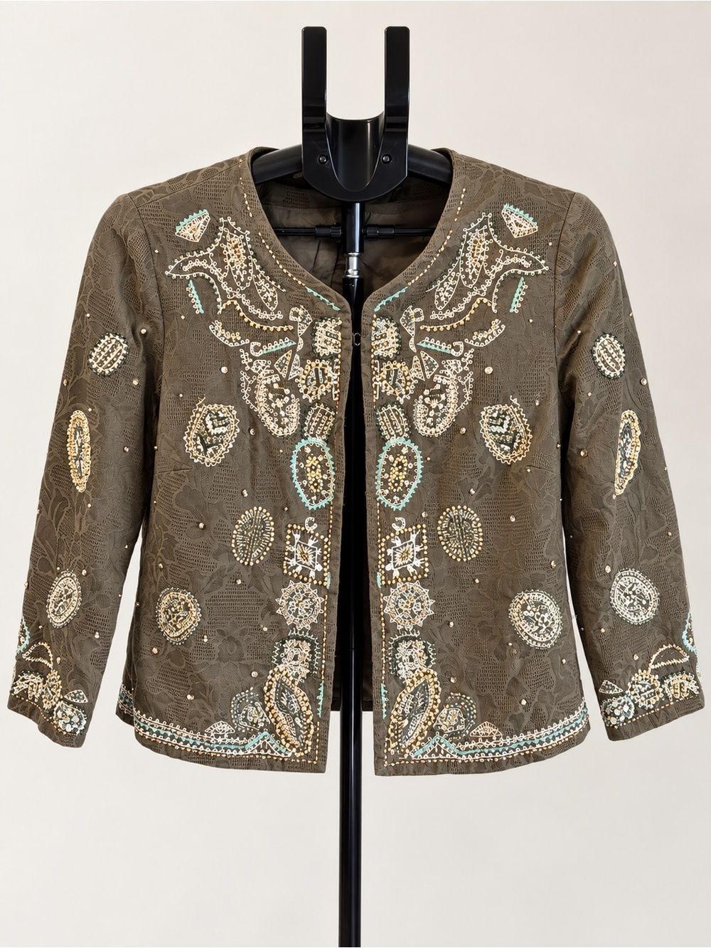 Embroidered Sheer Mesh Jacket with Beaded Details